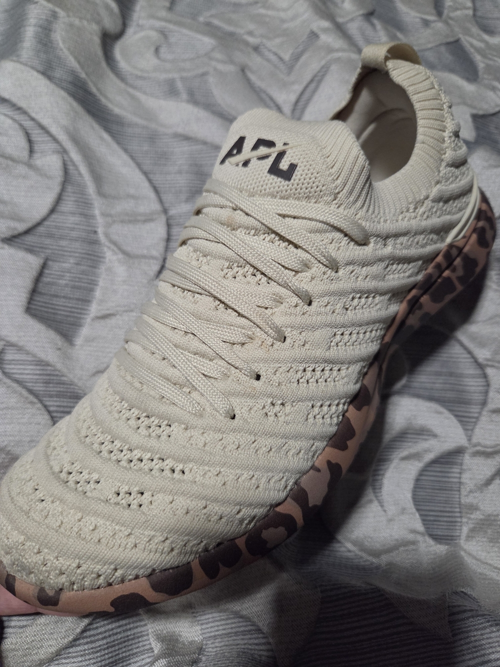 APL Women’s Knit Sneaker in Cream with Leopard-Print Sole